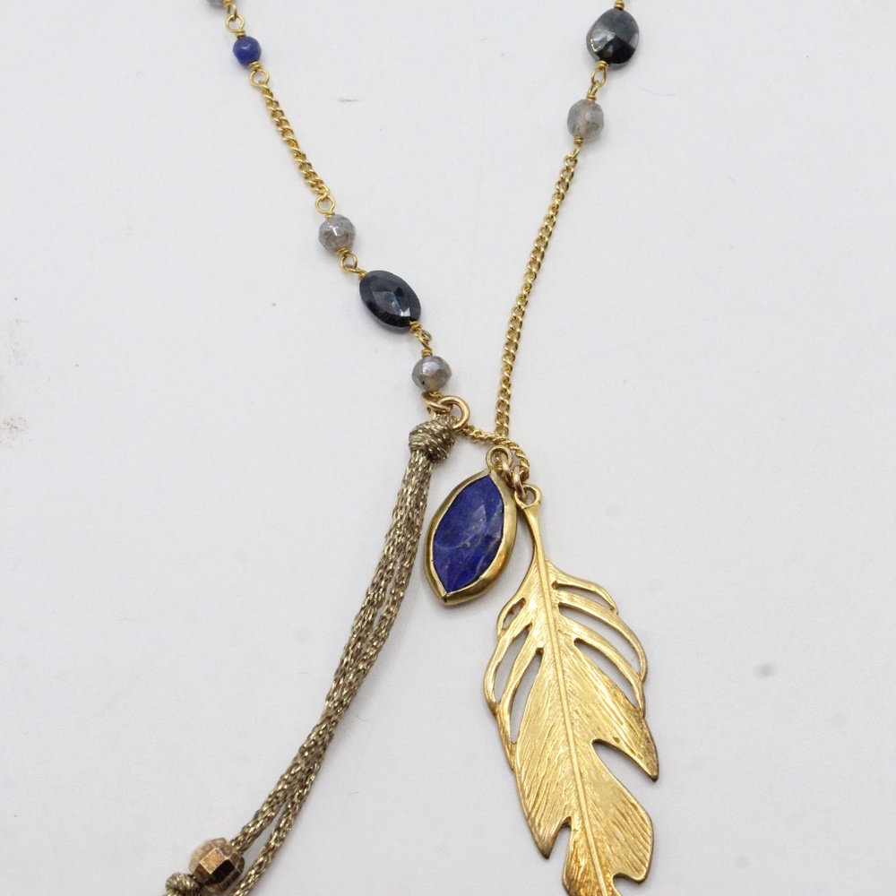 Chan Luu Gold and Blue Feather Necklace